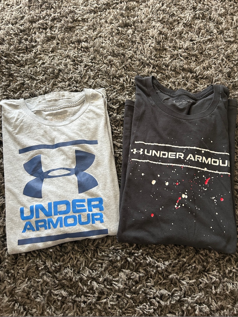 Men’s XXLUnder Armour Gray/Blue Logo & Black/Splatter Graphics Tee Bundle